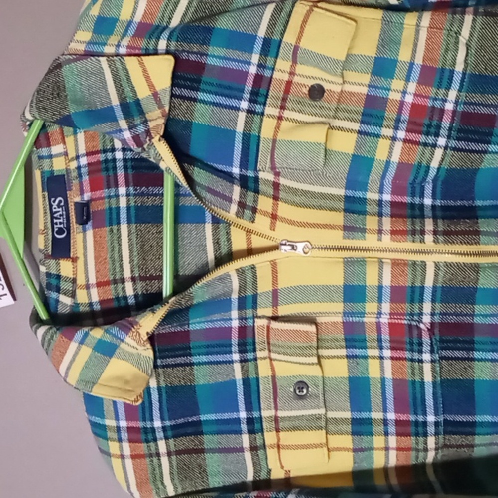 Chaps Long Sleeve Yellow Plaid Full Zip Top Size M - Picture 3 of 7